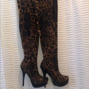 Over the knee leopard studded boots